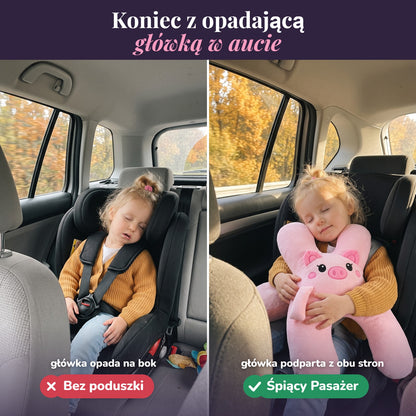 Przed i po: bez poduszki główka opada, ze Śpiącym Pasażerem jest podparta